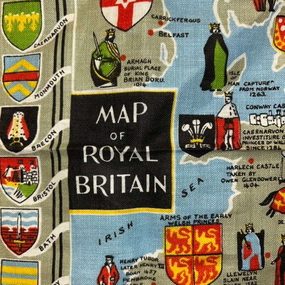 Map of Royal Britain NEW 100% LINEN tea dish towel POSTCARD PRINT - Picture 2 of 6